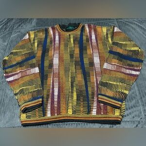 Tundra Vintage 90s Coogi Style Textured Sweater Multi Color Geometric Pattern M